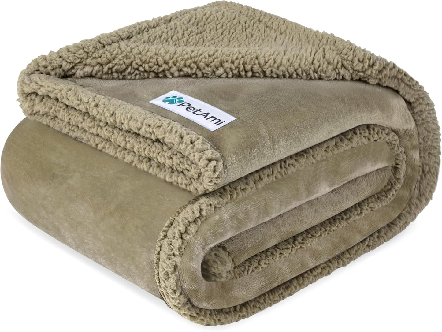 Waterproof Dog Blanket for Couch, Large 60X40, Pee Proof Sherpa Fleece Reversible Pet Throw, Furniture Protector for Bed Sofa Kennel, Soft Washable Cover for Medium Dogs Cats, Taupe Sherpa